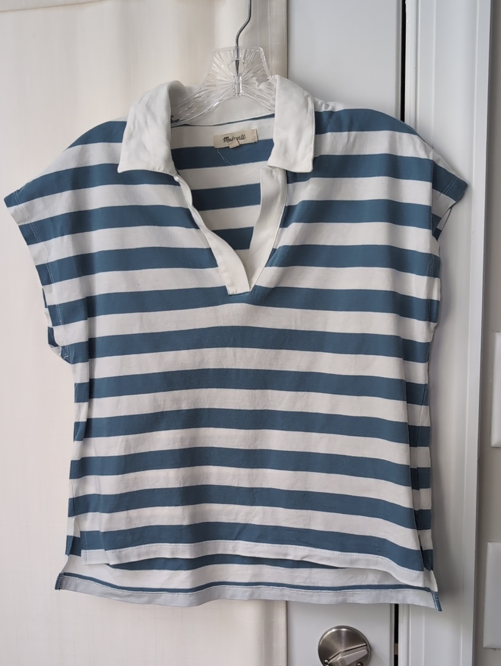 Madewell Cropped Small Cap Sleeve Striped Polo Top